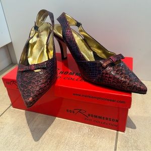 Ros rhommerson red collection posy jewel python sling back high heels 12WW
